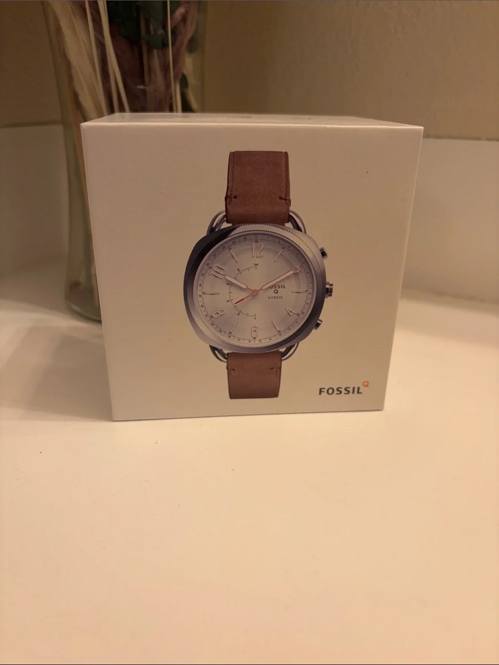 Fossil Q Hybrid Watch with Brown Leather Strap and Silver Case